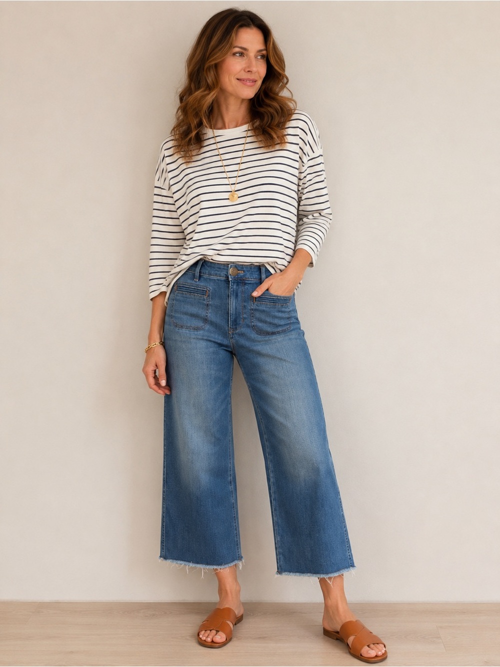 J Jill Wide Leg Crop Jeans Womens 10 Blue Raw Hem Stretch Denim Pants Relaxed